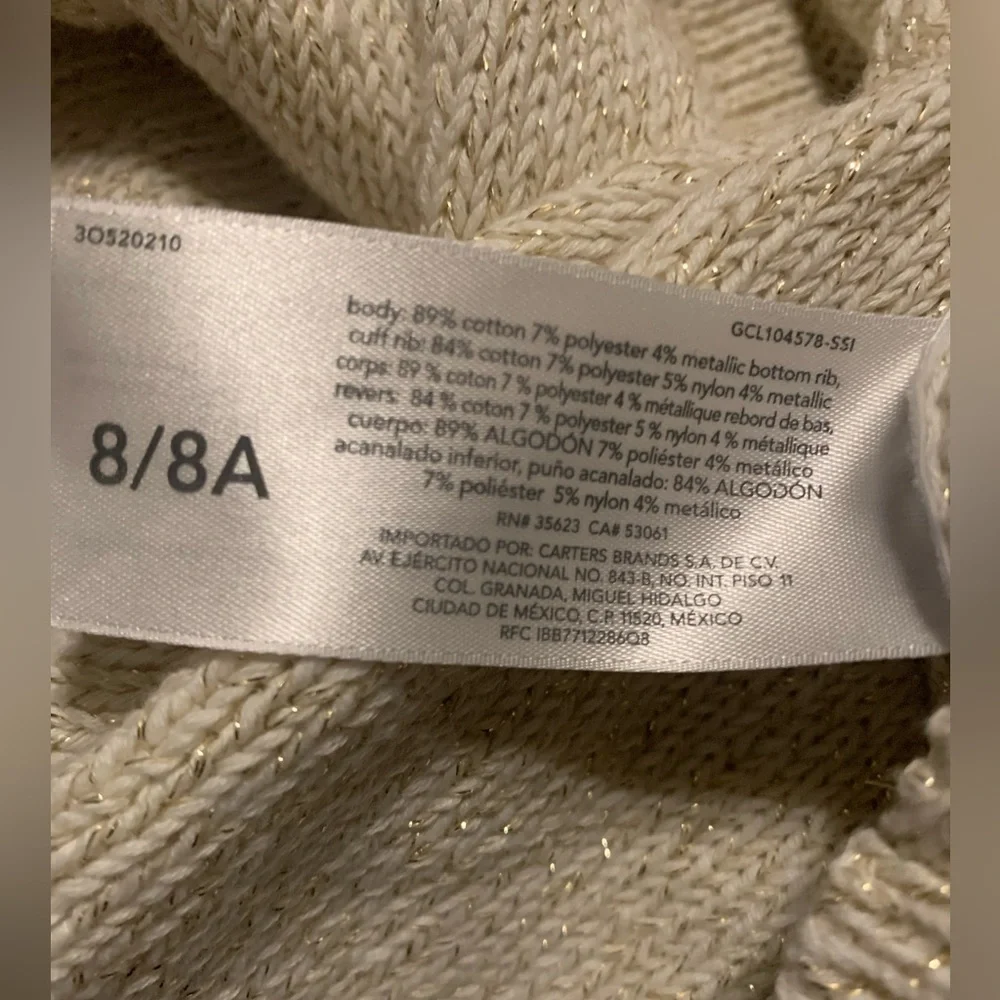 OshKosh girl B'gosh Cream Crew Neck Sweater with Modern Twist Size 8